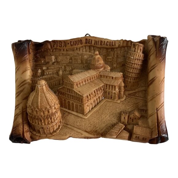 Vintage Pisa Italy Souvenir Wall Plaque Campo dei Miracoli Leaning Tower Relief - Picture 1 of 4